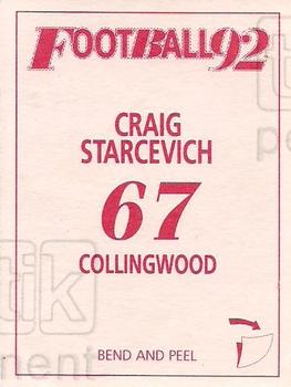 1992 Select AFL Stickers #67 Craig Starcevich Back